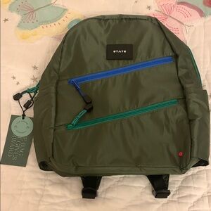 STATE Olive and Teal Backpack with Blue Accents